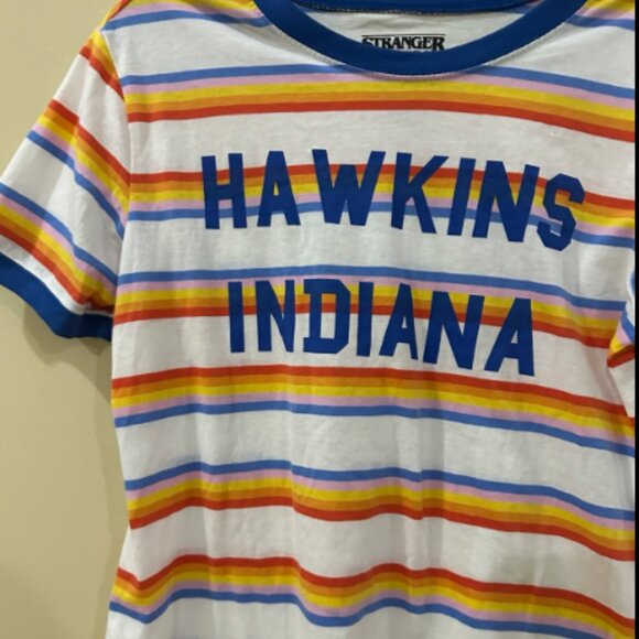 Stranger Things Hawkins Indiana Bright Stripe Ringer T-Shirt - Picture 3 of 5